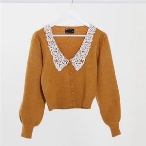 ASOS Elegant Mustard Sweater with Lace Collar